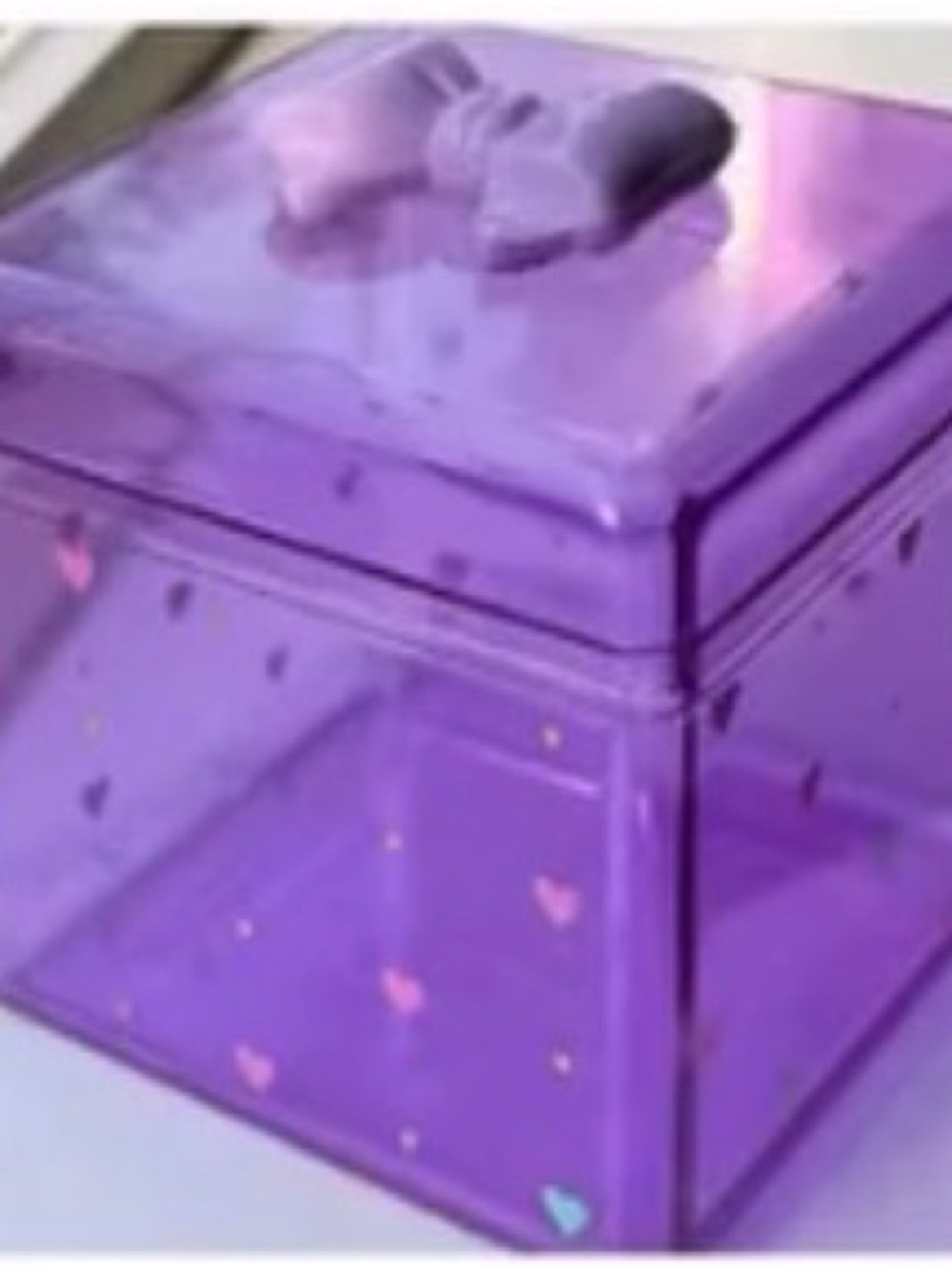 ISO-Vintage Sanrio Pink Clear Bow-Top Heart Trinket Box